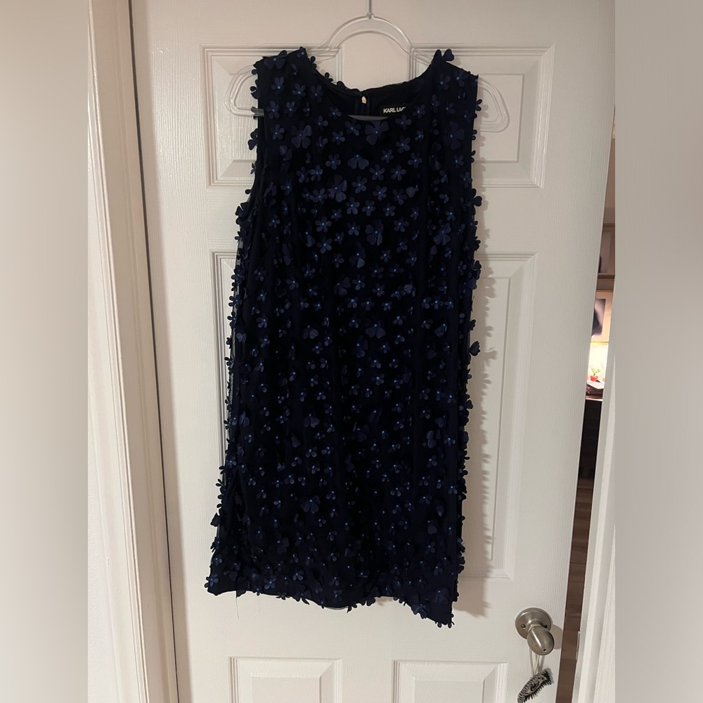 Karl Lagerfeld Midnight Blue Dress with Floral Accents